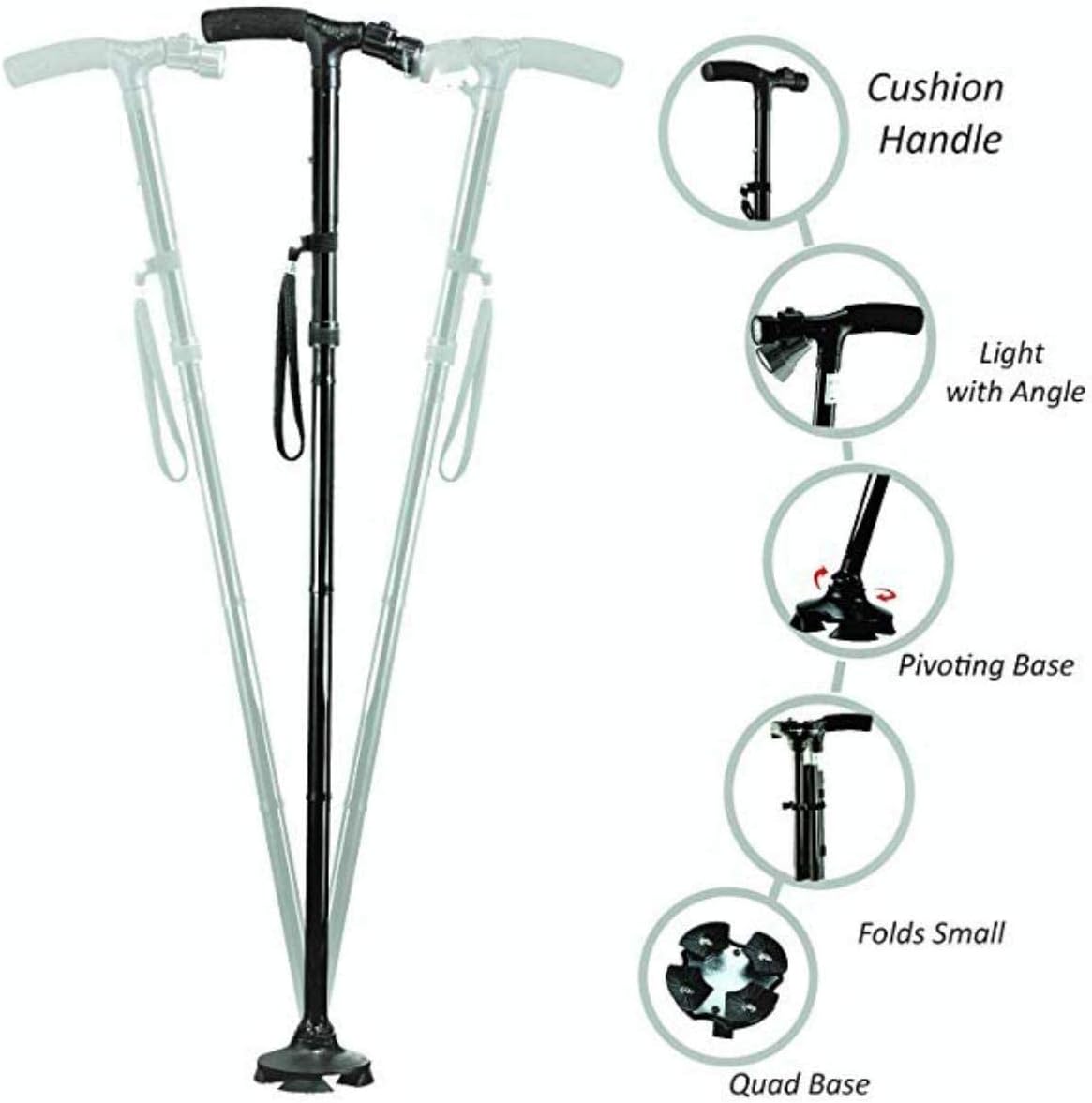 Folding Cane with LED Light, Adjustable Walking Stick with T Handle Q76494
