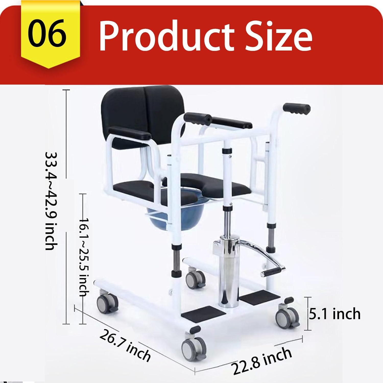 Hydraulic Patient Lift Transfer Chair for Home with 180° Split Seat, 440 Lbs Capacity Q808