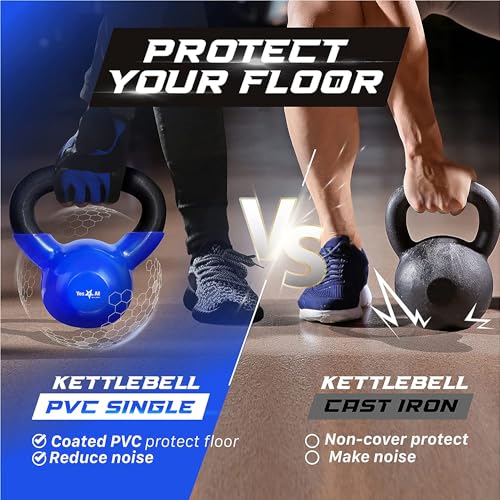 Yes4All 5-100 LB Vinyl Coated Cast Iron Kettlebells M964803