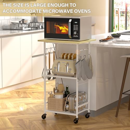 Rolling Kitchen Microwave Cart with Adjustable Shelf, 3 Tier Storage Rack on Wheels K20617