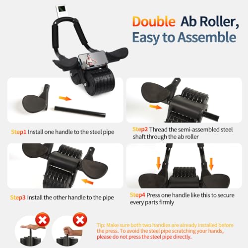 Ab Roller Wheel with Timer & Knee Mat, Home Workout Equipment U107095