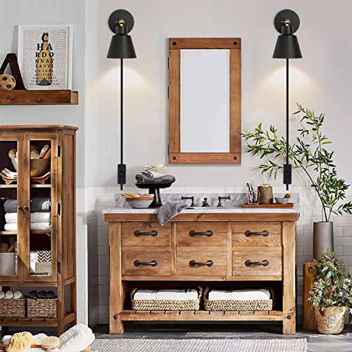 Plug in Wall Sconces Lighting Fixture, Black Nordic Wooden Bedside Wall Lamp Q1738