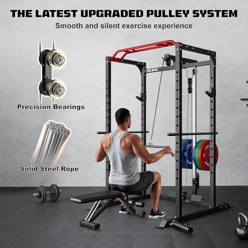 Power Cage 2000LBS Power Rack with LAT Pulldown and Adjustable Pulley System for Home Gym H863717