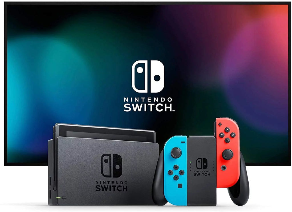 Nintendo Switch 32GB Console with Neon Blue and Red Joy-Con + Marxsol 12-in-1 Accessories Bundle Q792950