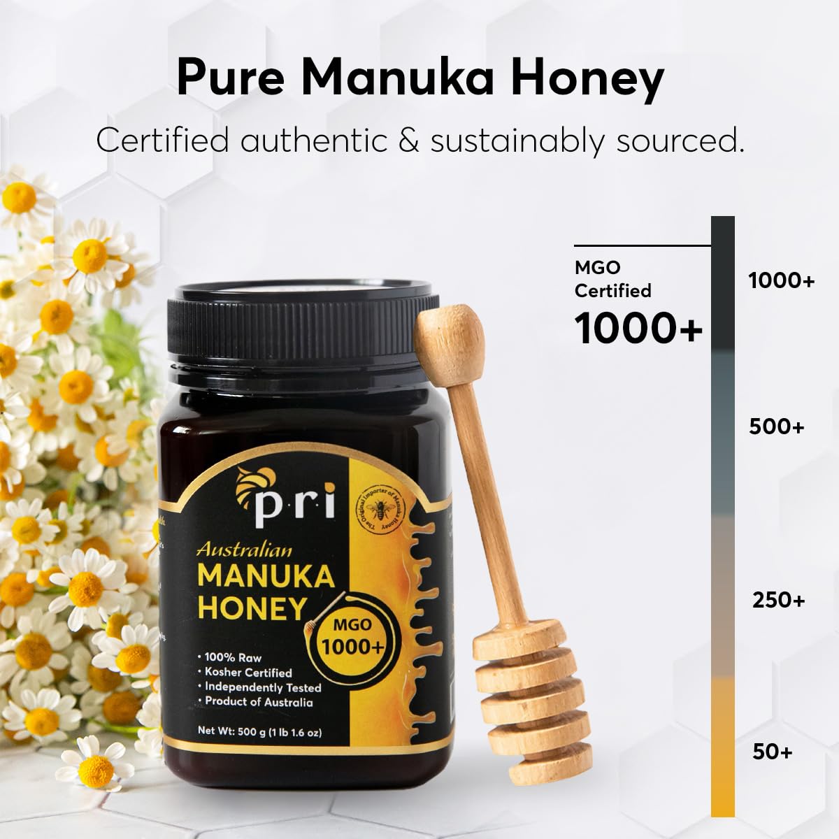 PRI Manuka Honey MGO 1000+ Raw, 1.1lb (500g Jar) G752