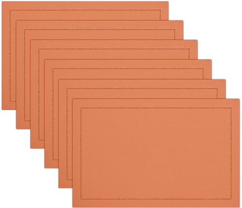 Ruvanti Linen Placemats Set of 6-13x19 Inch, Classic Hemstitch, Heat ‎Resistant Machine Washable Place Mats, Soft & Elegant- Perfect for Christmas, ‎Thanksgiving, Easter, Weddings, Dinner - Ivory