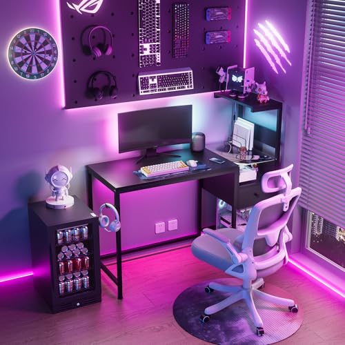 48 inch Reversible Gaming Desk with LED Lights & Power Outlets, Black B9849