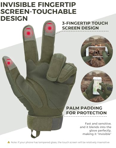 KEMIMOTO Tactical Gloves for Men, Touchscreen Motorcycle Gloves with Hard Shell & Palm Padding E190