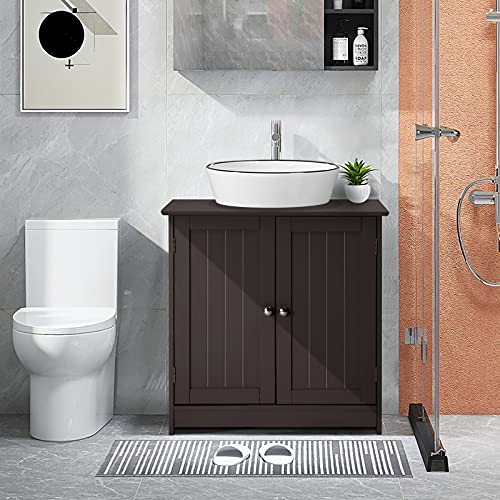 Bonnlo Pedestal Under Sink Storage Bathroom Vanity with 2 Doors, Espresso E618445