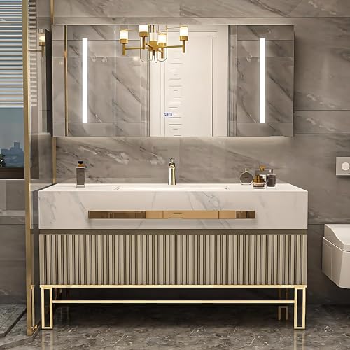 Bathroom Vanity - Bathroom Vanity with Sink Modern Freestanding Bathroom Vanity Set with Smart LED Makeup Heated Defogger Mirror Large Storage Capacity(44")