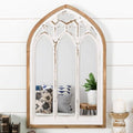Arch Window Wall Mirror Farmhouse Cathedral Mirror Wall Decor Vintage Decorative Wall Mounted Windowpane Mirror with Wooden Frame for Entryway Hallway Bedroom Living Room - 16.14" x 1.38" x 25.2"