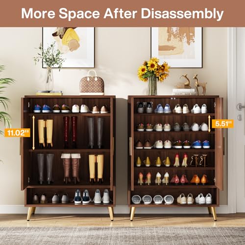 Tribesigns Walnut Shoe Cabinet with Doors, 6-Tier for Entryway Y122