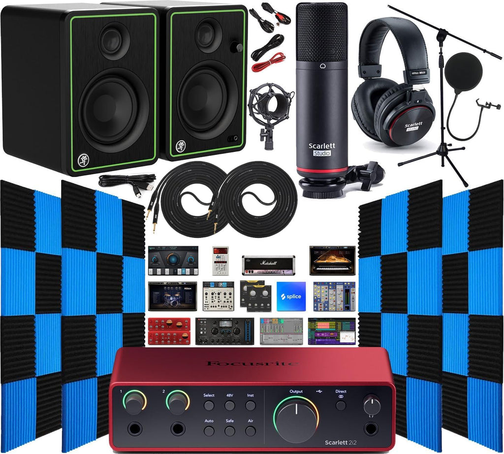Focusrite Scarlett 2i2 Studio 4th Gen USB Audio Interface Full Recording Bundle with Exclusive Creative Music Production Software Kit with CR3-X Multimedia Monitors and 24 Pack Acoustic Wedge Panels