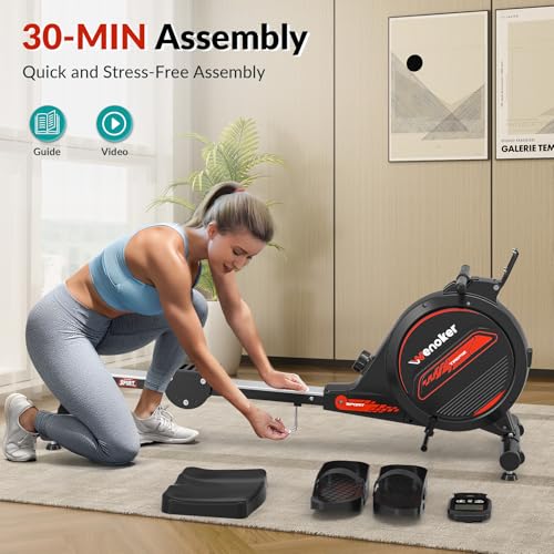 Wenoker Magnetic Rowing Machine for Home, 350 LB Capacity, Quiet with LCD Monitor I8142