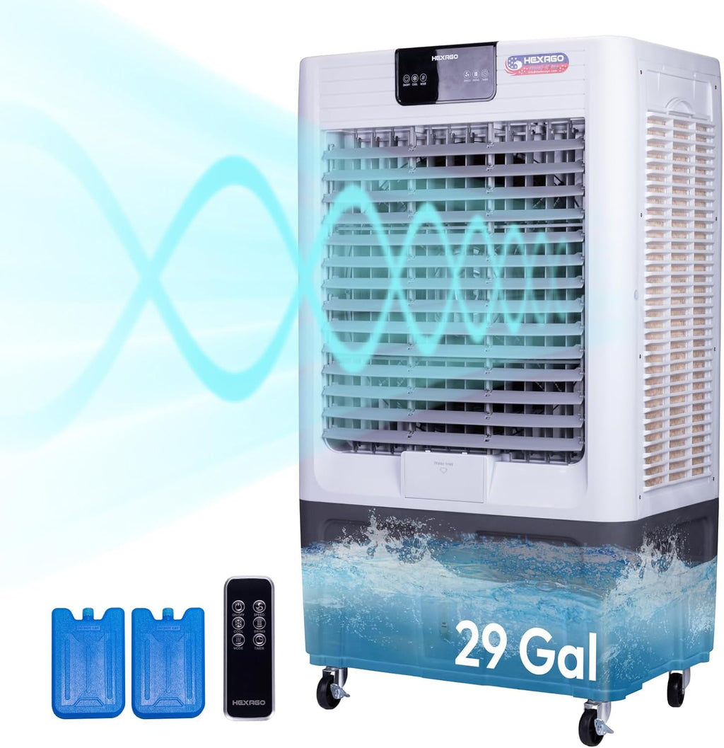 Swamp Cooler, 10000 CFM Evaporative Air Cooler with 3-Speed, Remote Control, 24H Timer, 29 Gallon, Water Shortage Warning, 9 FT Cord, For Indooor Outdoor Patio Garage Use, ETL Safety Listed