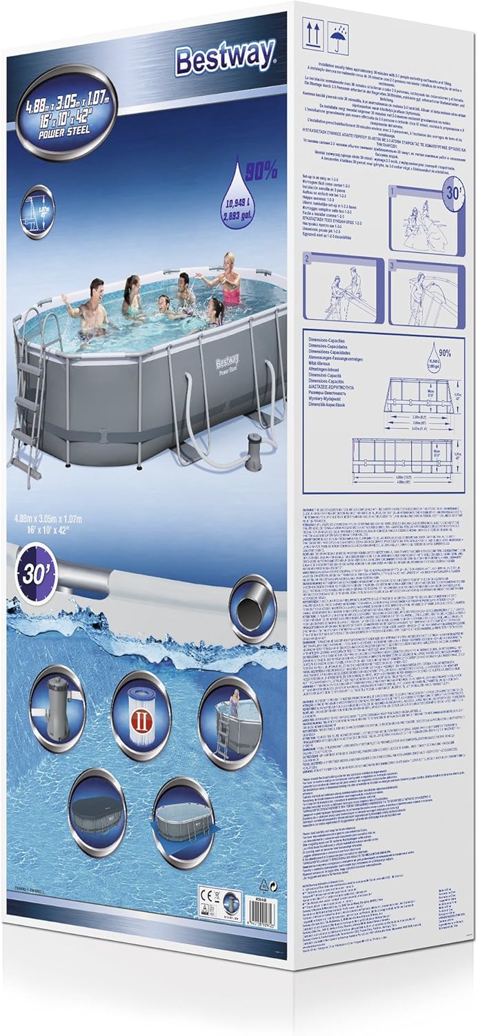 Bestway Power Steel Oval Frame Swimming Pool Set Dark Grey with Filter Pump G979