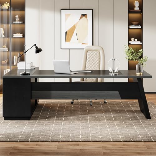 Tribesigns 78" L-Shaped Executive Desk with Drawers and File Cabinet, Walnut & Black V6249