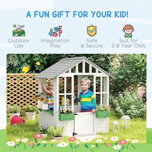 Outsunny Kids Wooden Playhouse with Working Door and Windows, White O609