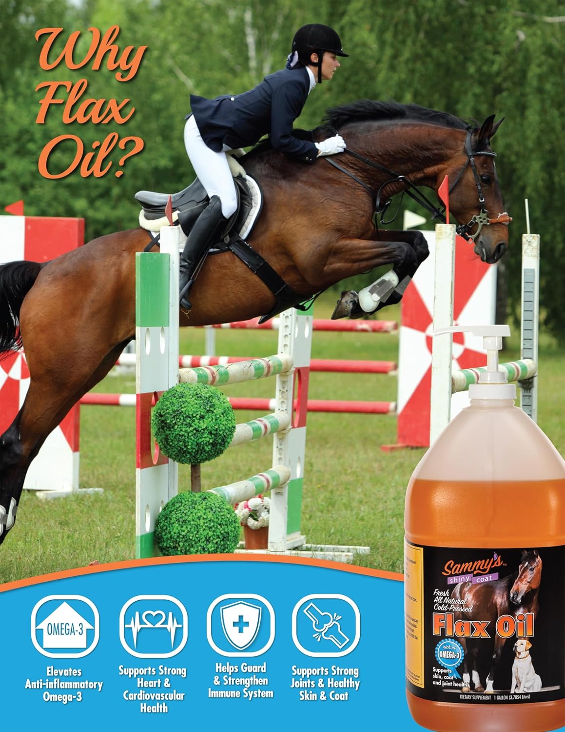 Sammy's Shiny Coat Flax Oil for Horses, Pure Flaxseed Oil Supplement, 1 Gallon Y260843