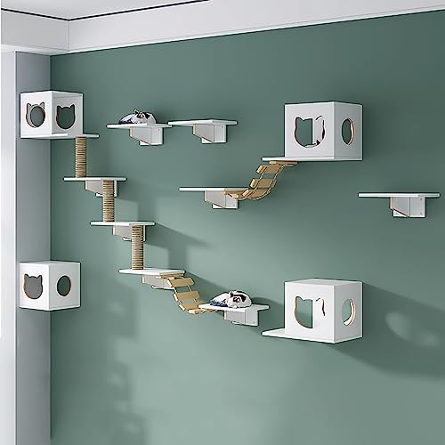 Cat Wall Furniture Set, Solid Wood Cat Shelves,cat Shelves and Perches for Wall, Cat Nest Wall Type Jumping Platform Springboard Climbing Ladder for Cat Sleeping Playing Climbing (Size : Package2)
