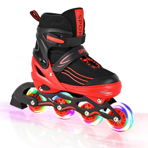 Adjustable Kids Inline Skates Girls Boys, Purple&Black All Wheels Light up Kids Skates for Beginner Outdoor and Indoor