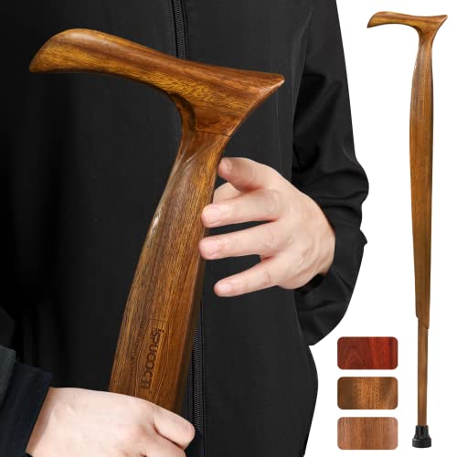 Wooden Walking Cane for Men and Women -Natural Solid Wood, 3 Rubber Tips, Heavy Duty, with Travel Bag- Wooden Walking Stick, Ergonomic Canes for Seniors Unisex Walking Canes
