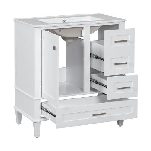 Harper & Bright Designs 30" Bathroom Vanity with Sink, Solid Wood, Green B603