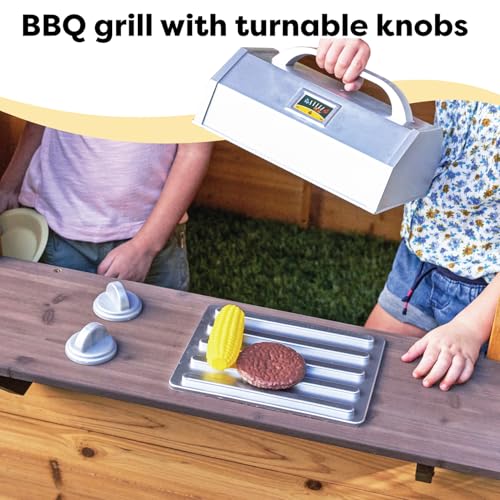 KidKraft Modern Outdoor Wooden Playhouse with Picnic Table and Grill S7361