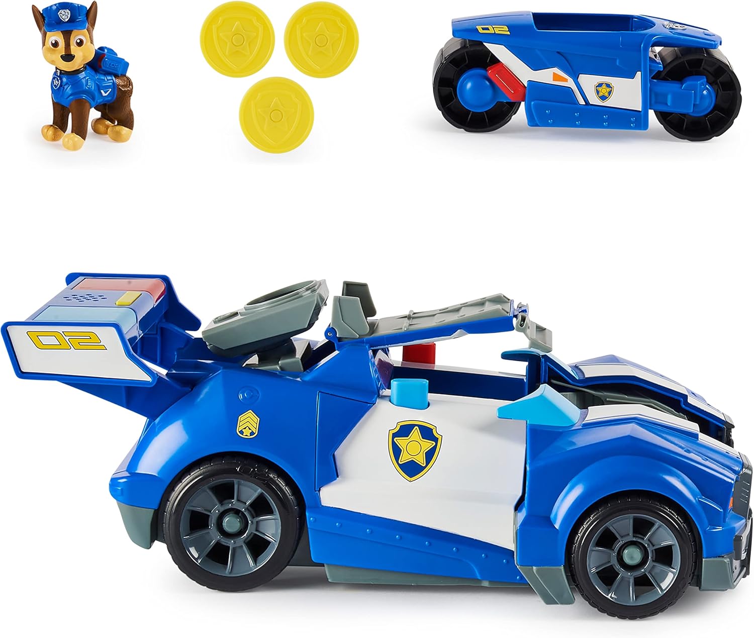 Paw Patrol, Chase 2-in-1 Transforming Movie City Cruiser Toy Car with Motorcycle, Lights, Sounds and Action Figure, Kids Toys for Ages 3 and up