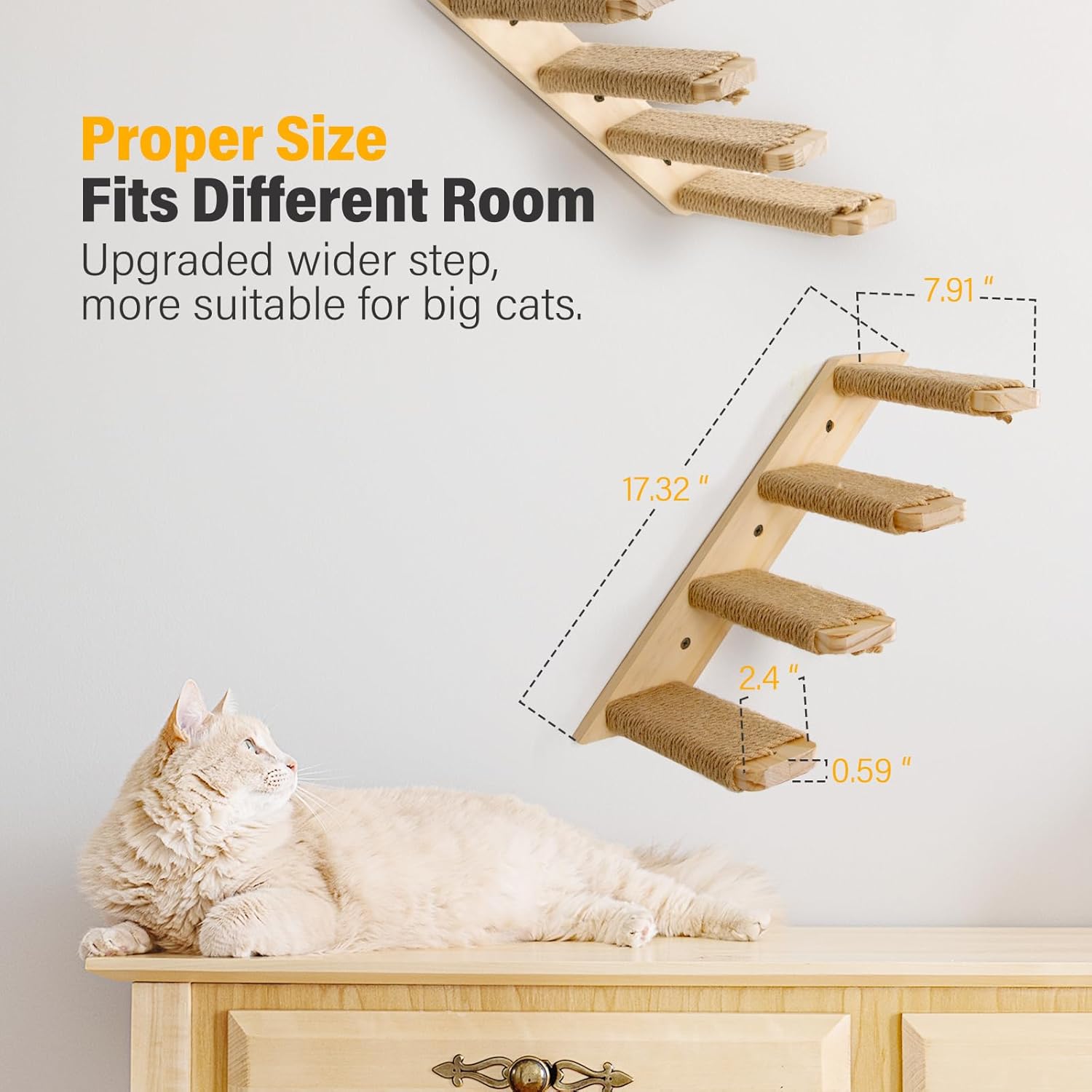 2 Pack Cat Wall Shelves with Sisal Rope, Wall Mounted Cat Stairs R687