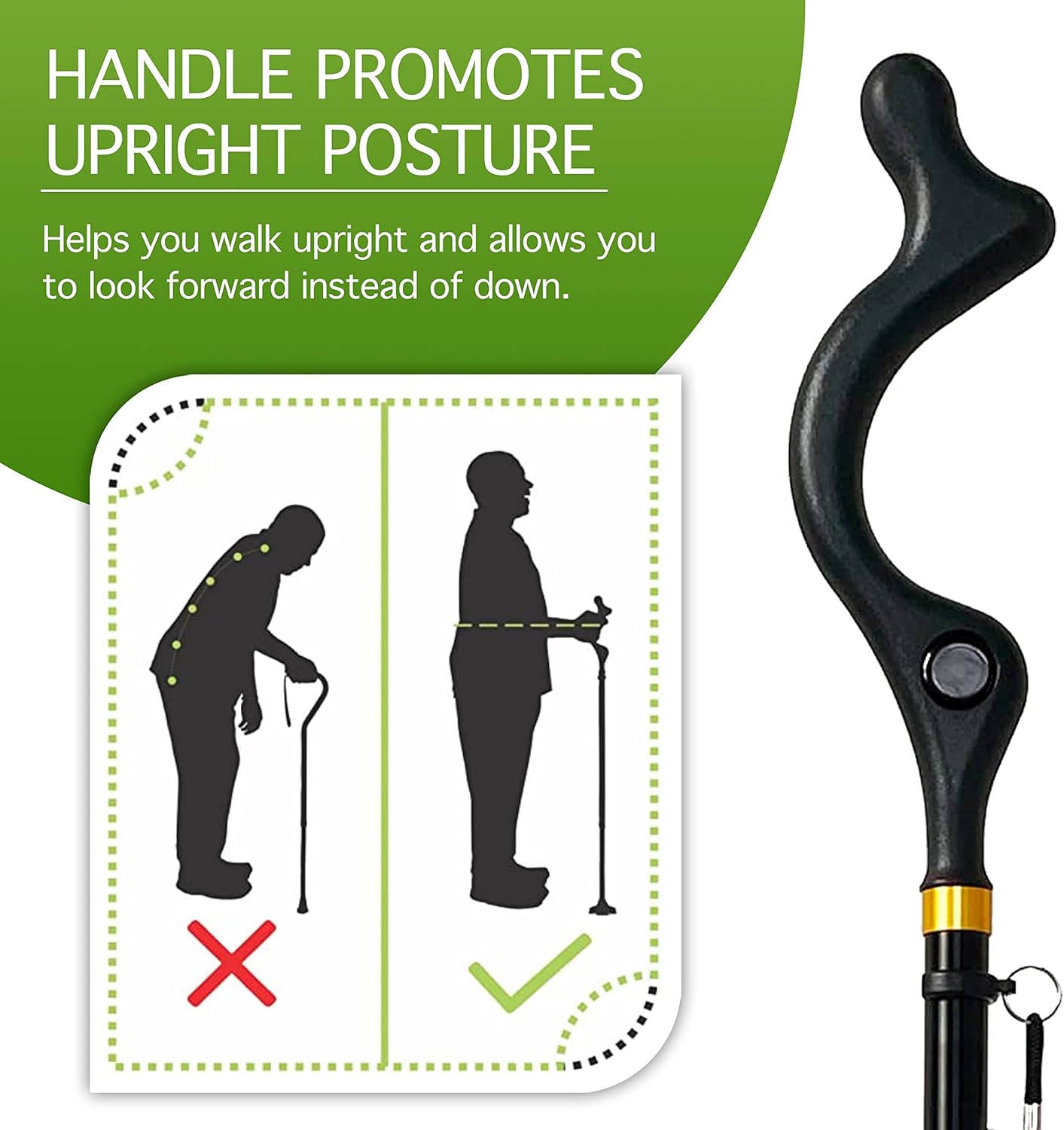 Straight Up Cane Folding Self-Standing, Anti Slip, Height Adjustable U48731