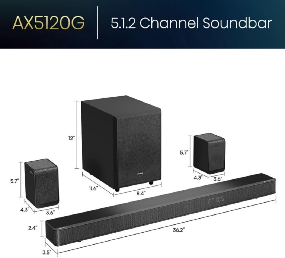 Hisense AX5120G 5.1.2ch Sound Bar with Wireless Subwoofer, Dolby Atmos, Bluetooth P53563