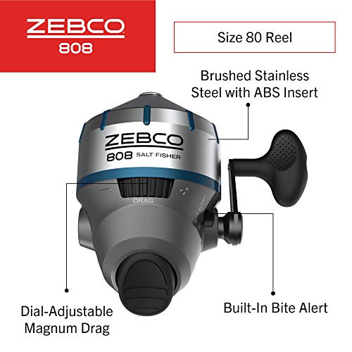 Zebco 808 Saltwater Spincast Fishing Reel, Stainless Steel, Pre-spooled with 20-Pound Line O3052