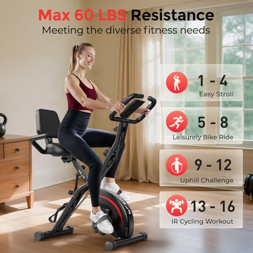 Pleny Folding Exercise Bike, 5-in-1 Stationary Bike for Home Gym L299
