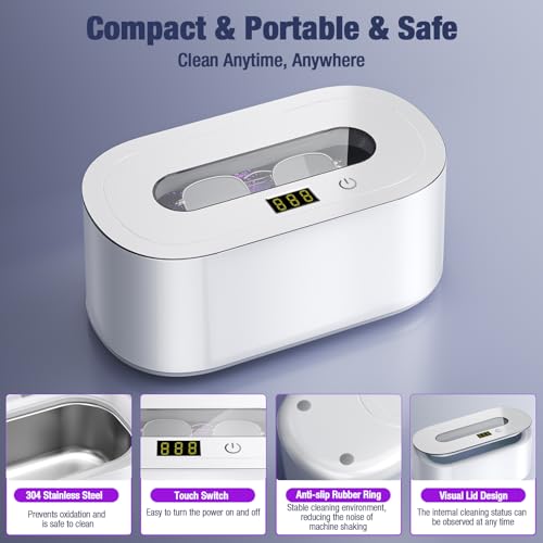 Ultrasonic Jewelry Cleaner 48kHz Portable with Digital Timer for Rings, Necklaces, Eyeglasses E305227