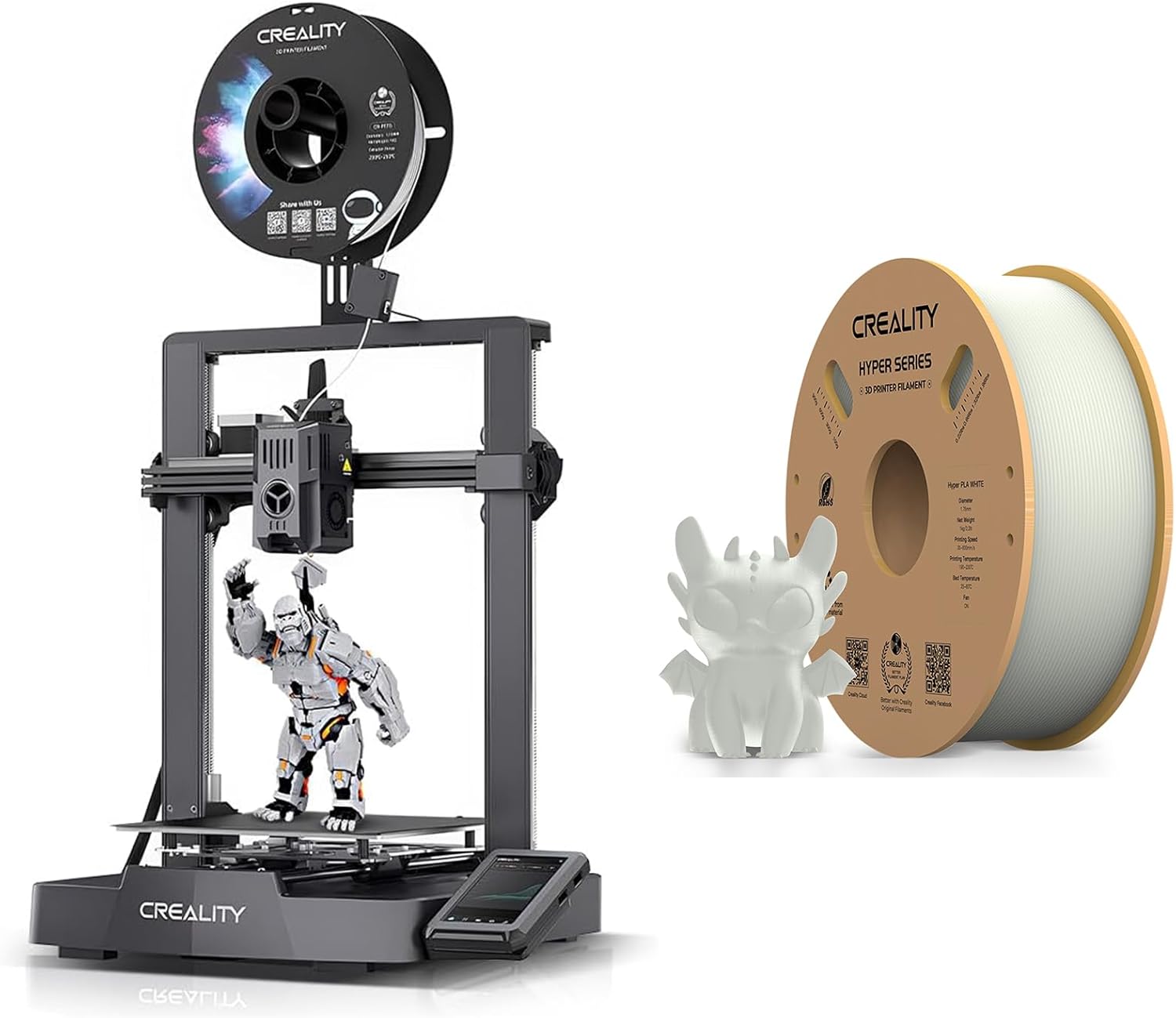 Creality Official Ender 3 V3 KE 3D Printer 500mm/s High-Speed Printing Self-Test Dual Z-axis Double Linear Shafts on Y-axis Superior Hotend Double Fans Cooling with Creality Hyper 3D Printer PLA White