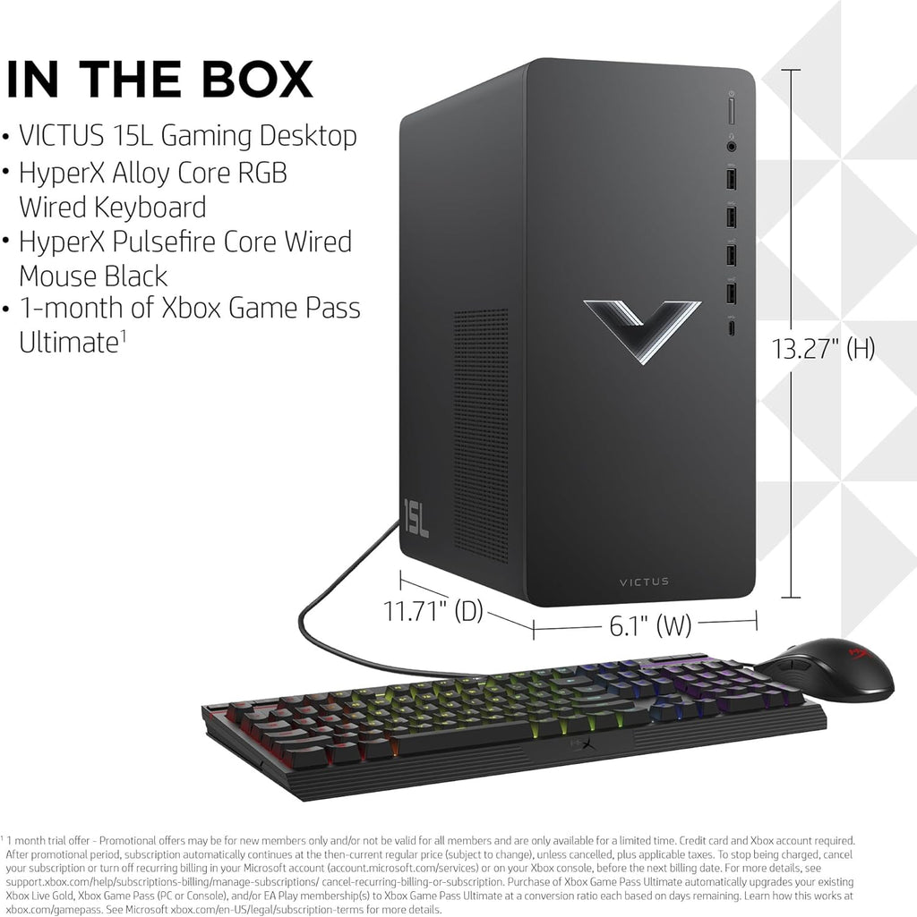 Victus 15L Gaming Desktop HyperX Bundle, Intel Core i7-13700F, RTX 3060, 16GB RAM, 512GB SSD G263276