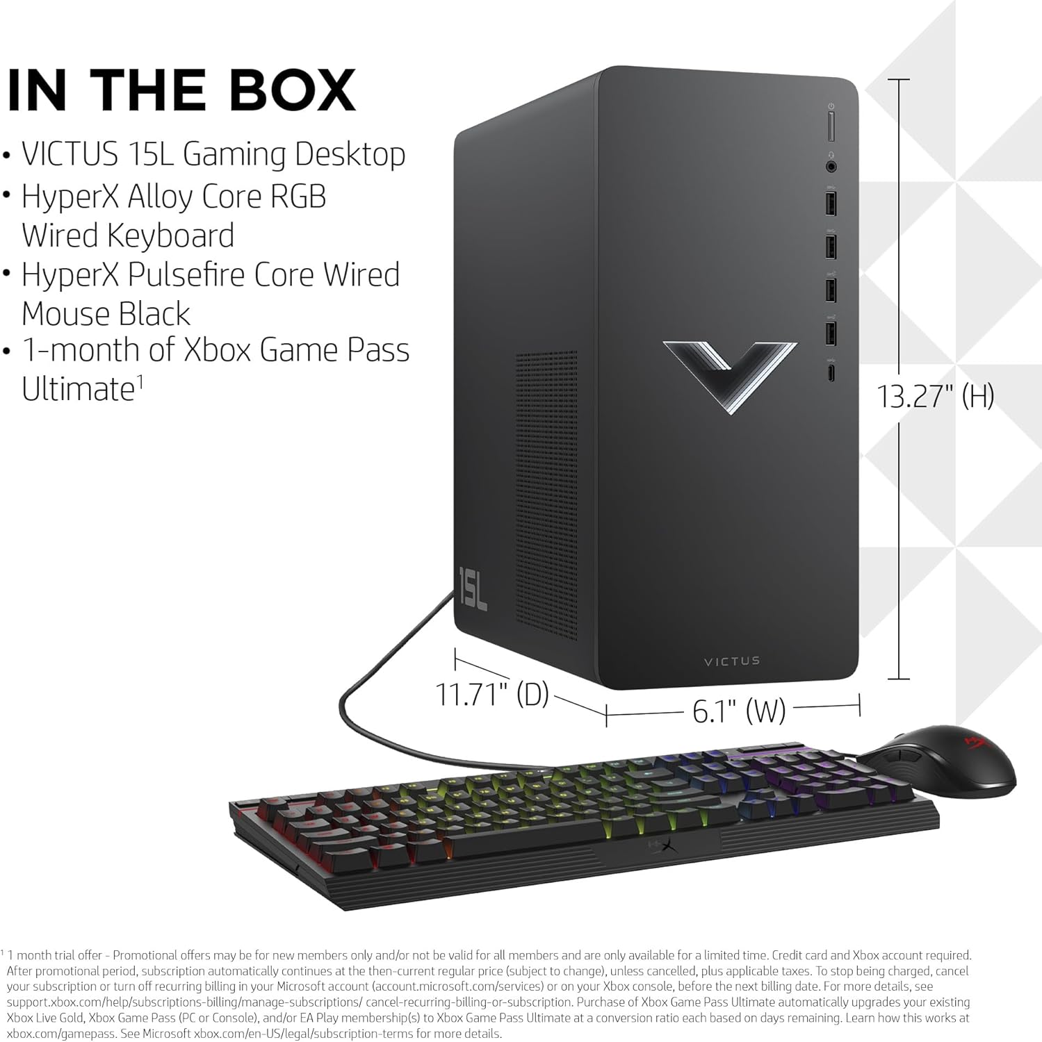 Victus 15L Gaming Desktop HyperX Bundle, Intel Core i7-13700F, RTX 3060, 16GB RAM, 512GB SSD G263276