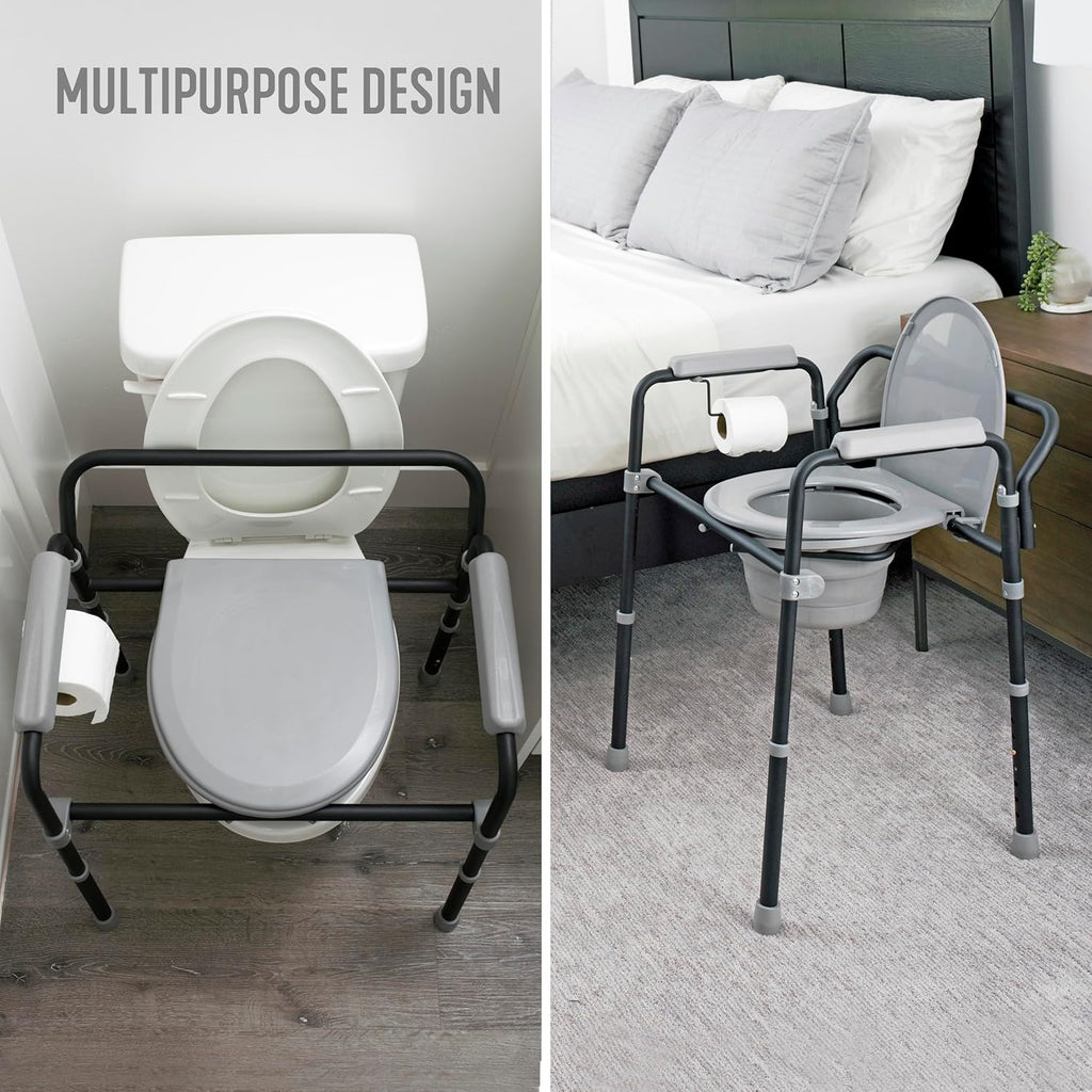 Able Life Universal Bedside Commode, Extra Wide 3-in-1 Adjustable Toilet Safety Rail and Shower Chair L889698