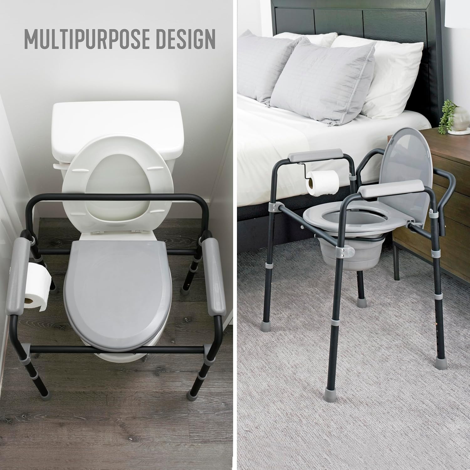 Able Life Universal Bedside Commode, Extra Wide 3-in-1 Adjustable Toilet Safety Rail and Shower Chair L889698