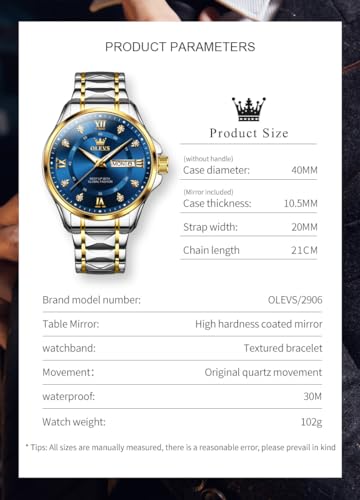 OLEVS Men's Quartz Diamond Dress Gold Watch Stainless Steel Waterproof X7518