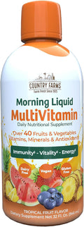 COUNTRY FARMS Morning Liquid Multivitamin, Vitamins and Minerals for Immune Support and Energy, Vitamin B Complex Super, Herbal Blend, Vegan, Gluten Free, Dairy Free, Tropical Fruit Flavor, 32 fl oz