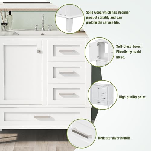 Harper & Bright Designs 30" Bathroom Vanity with Sink, Solid Wood, Green B603