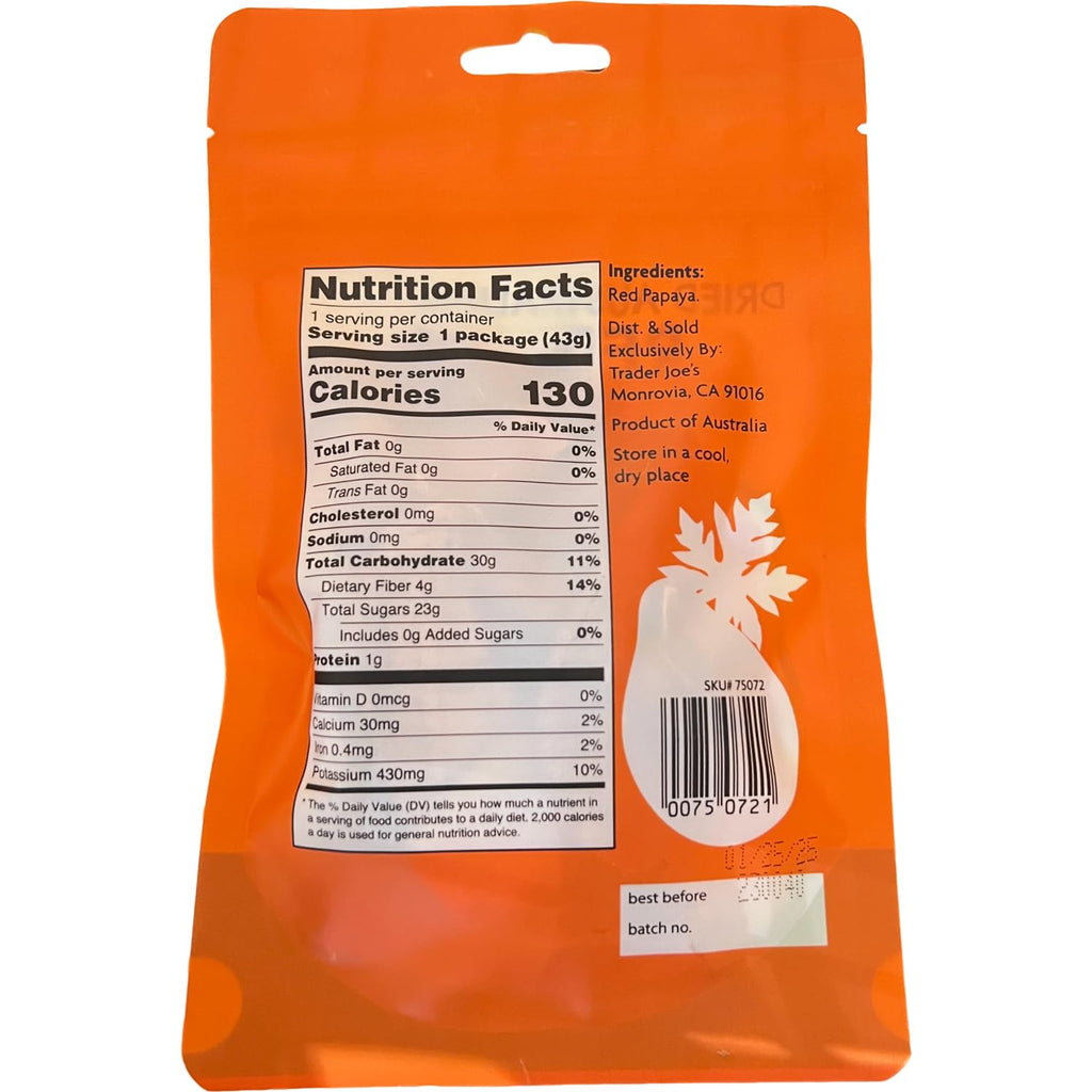 Generic Trader Joe's Dried Australian Red Papaya Unsweetened Unsulfured 1.5 oz V977196