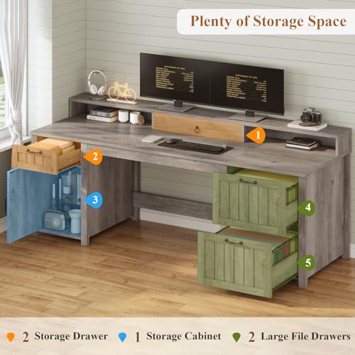 SEDETA Farmhouse 63" Executive Desk with File Drawer and Monitor Stand O784