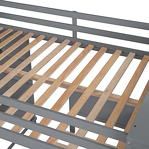 Harper & Bright Designs Full Over Twin Bunk Bed with Desk and Storage, Solid Wood, Gray L8927