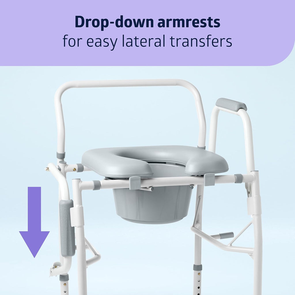 Medline Drop Arm Commode Chair for Adults, Padded Seat, 350 lb Capacity P638744