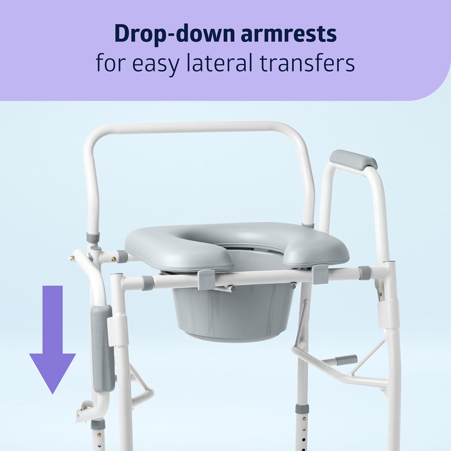 Medline Drop Arm Commode Chair for Adults, Padded Seat, 350 lb Capacity P638744