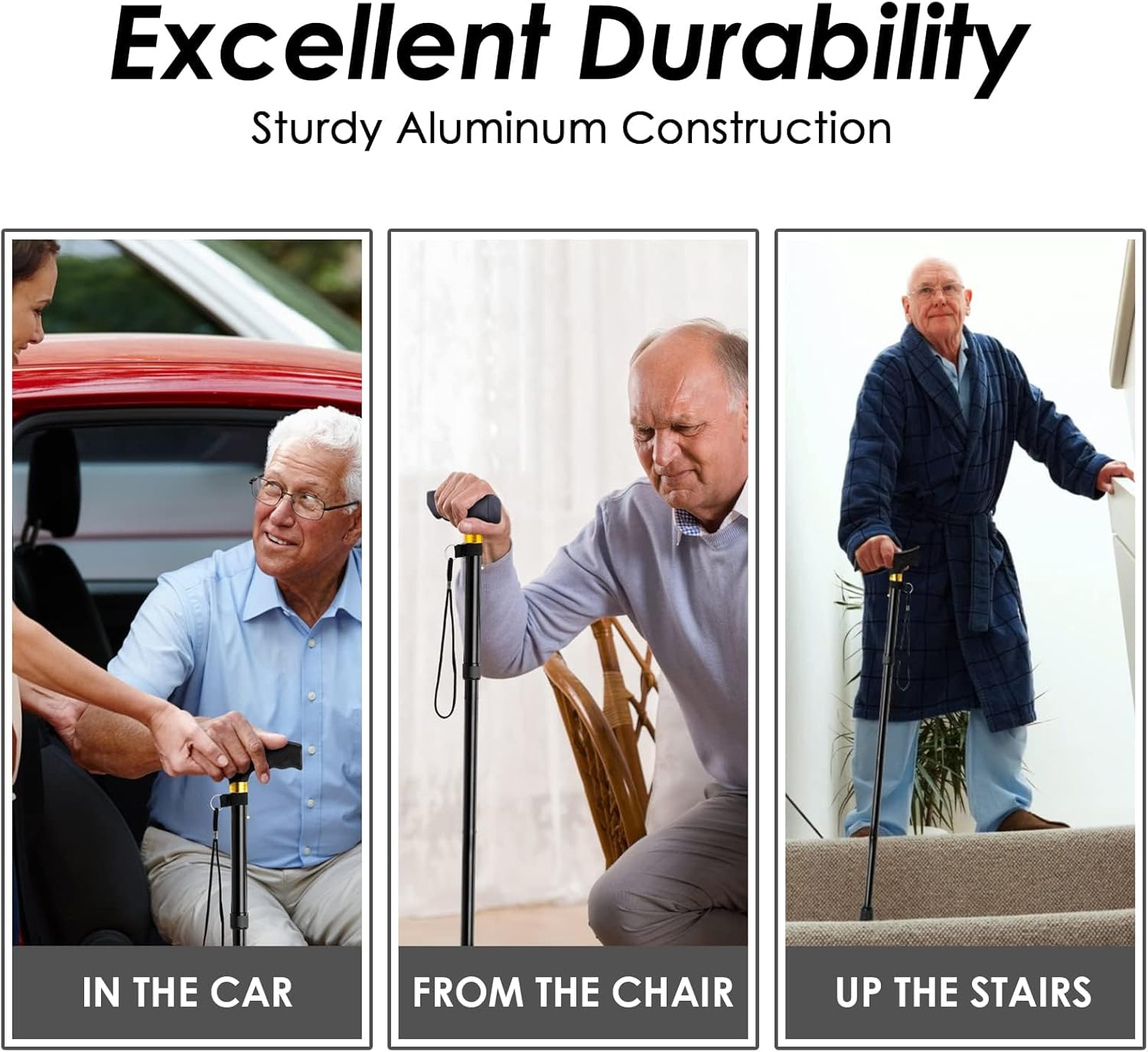 Oulisen Walking Cane for Men and Women, 5-Level Adjustable Folding Cane B6532