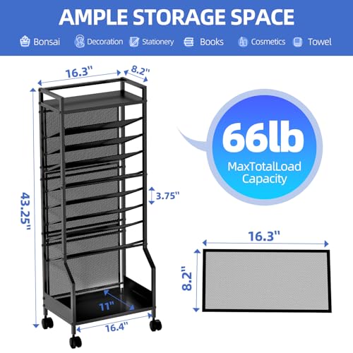 Simple Trending 14 Tier Rolling File Cart with Sliding Trays, Black C4528